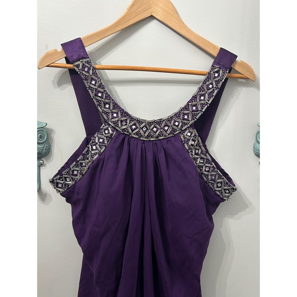 Scarlett Nite Purple Beaded Embellished Cocktail Dress Chiffon Draped Size 16 - Picture 3 of 4